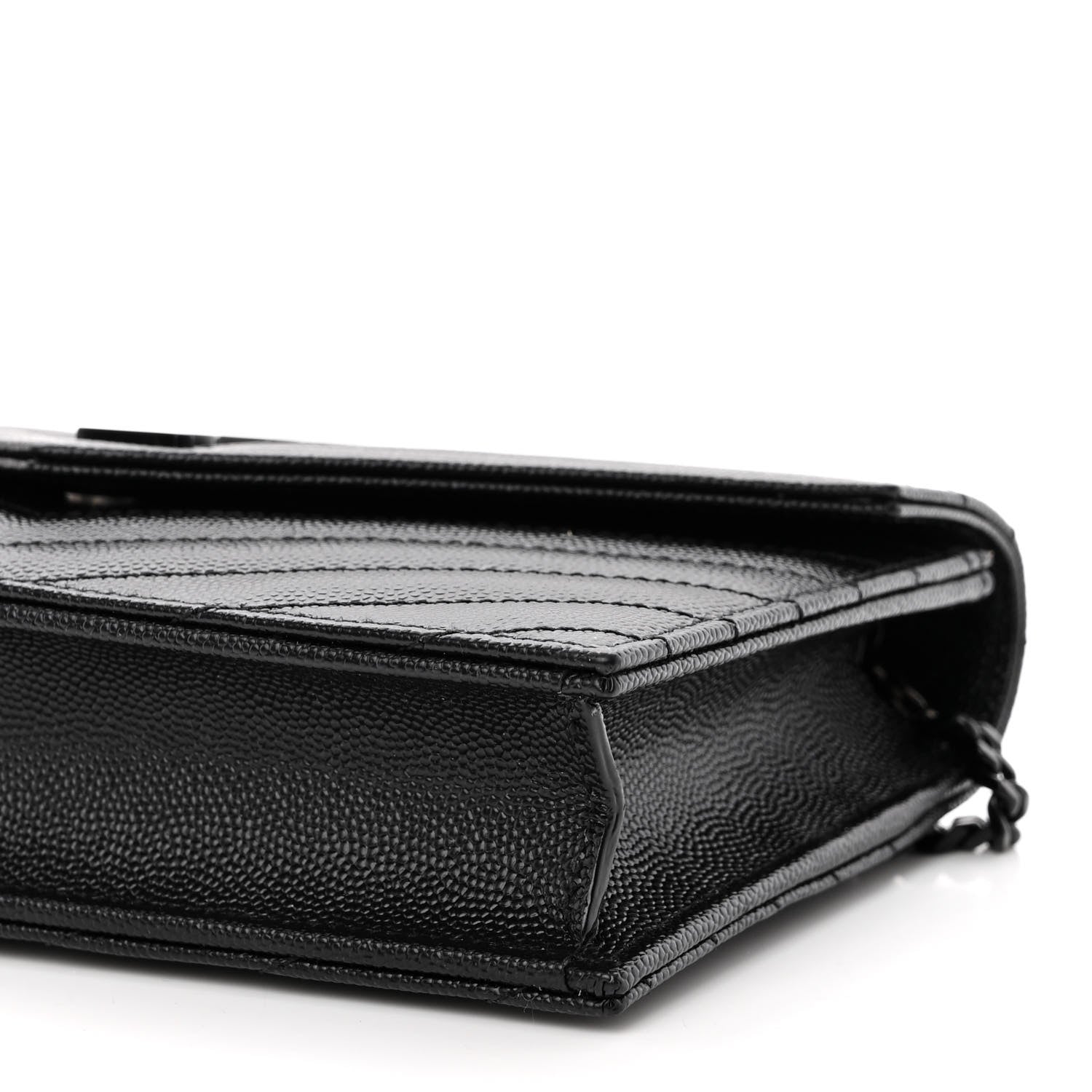 Saint Laurent Grain De Poudre Matelasse Chevron Monogram Monochrome Envelope Chain Wallet Black 9 of 9