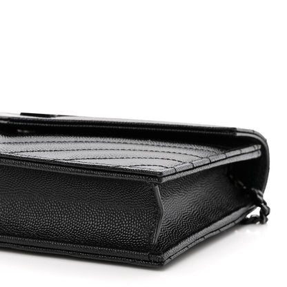 Saint Laurent Grain De Poudre Matelasse Chevron Monogram Monochrome Envelope Chain Wallet Black 9 of 9