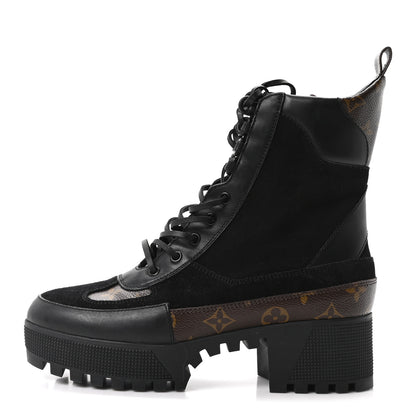 Louis Vuitton Suede Calfskin Monogram Laureate Platform Desert Boots 40 Black 1 of 9