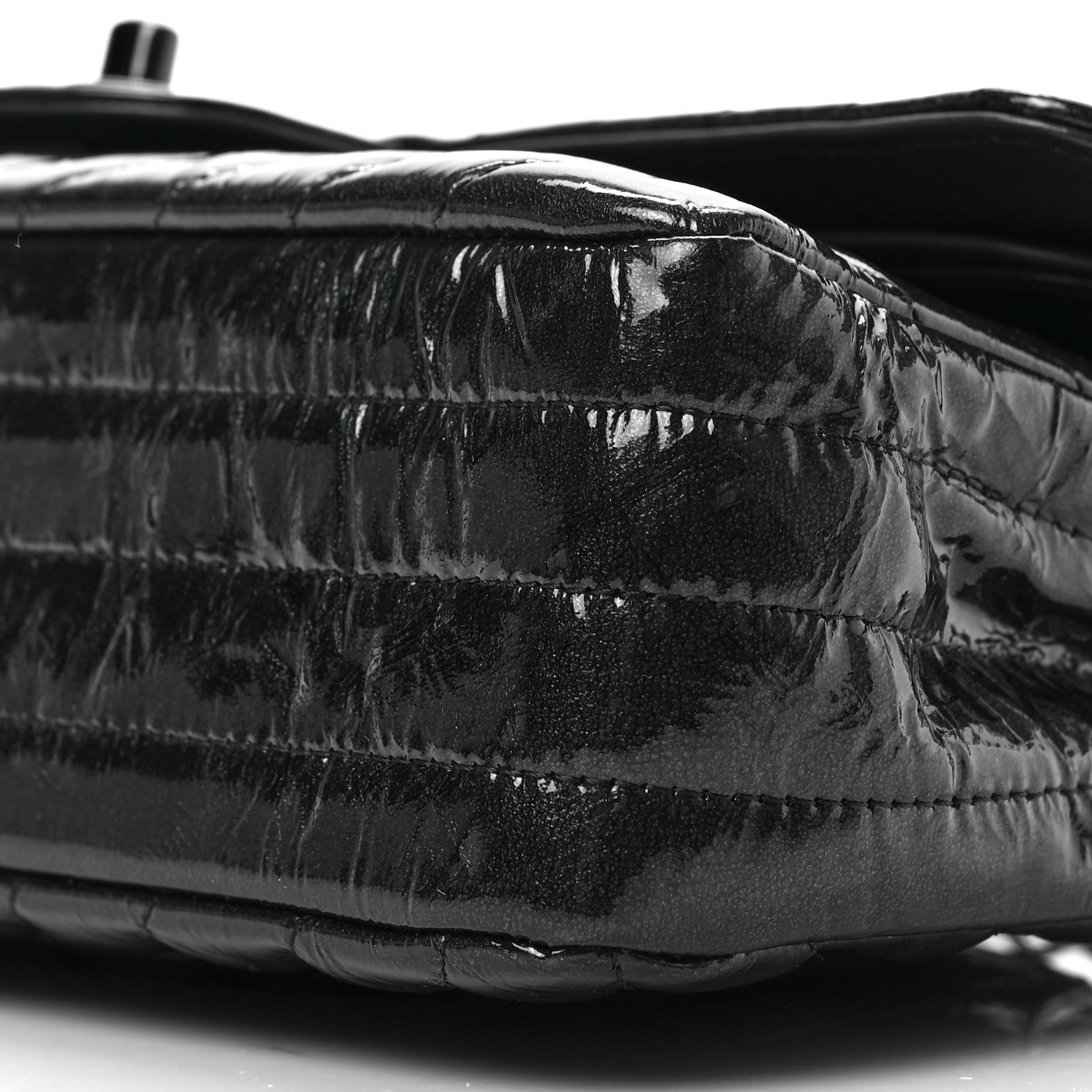 Chanel Metallic Patent Crumpled Calfskin Chevron Quilted Medium Double Flap So Black 9 of 9