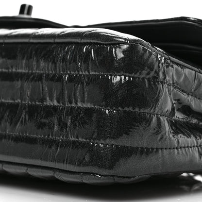 Chanel Metallic Patent Crumpled Calfskin Chevron Quilted Medium Double Flap So Black 9 of 9