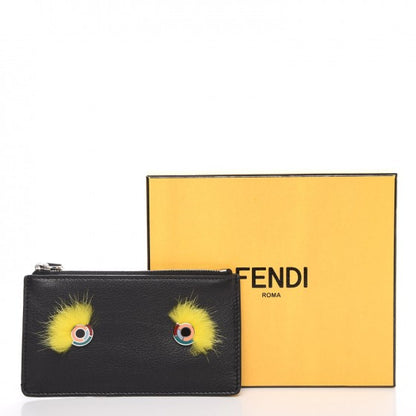 Fendi Vitello Dolce Mink Fur Hypnoteyes Zip Card Holder Black Yellow 8 of 8