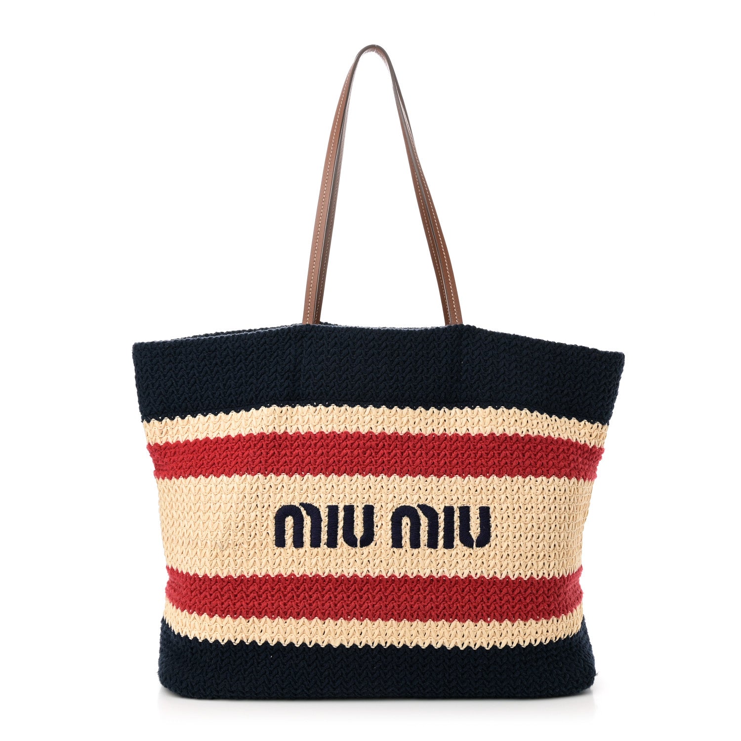 Miu Miu Raffia Effect Crochet Large Woven Tote Natural Blue 1 of 9