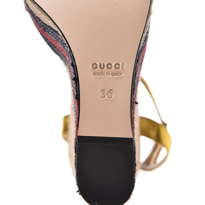 Gucci Raffia Metallic Calfskin Web Espadrille Platform Wedge Sandals 36 Gold 7 of 8