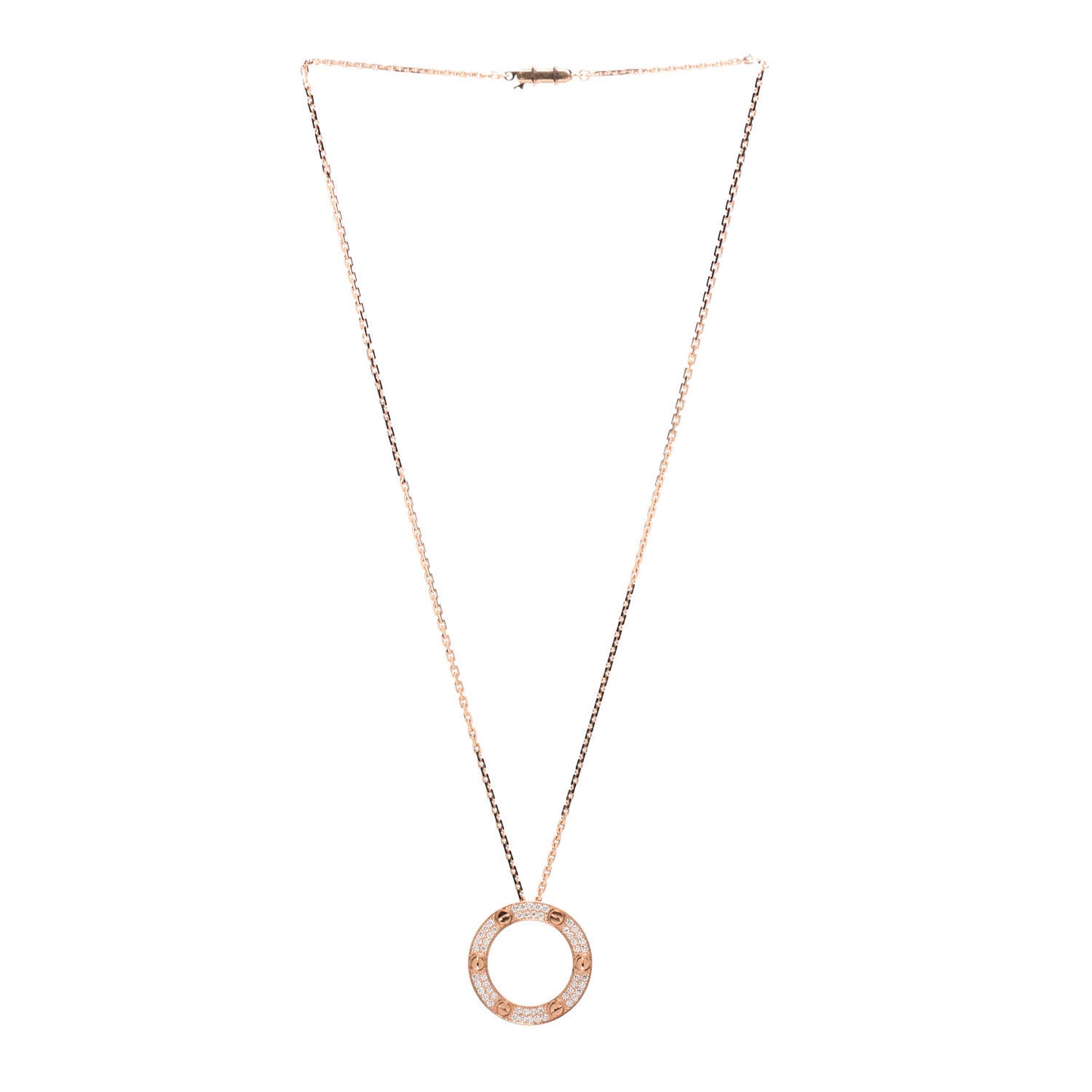 18K Pink Gold Diamond LOVE Paved Necklace