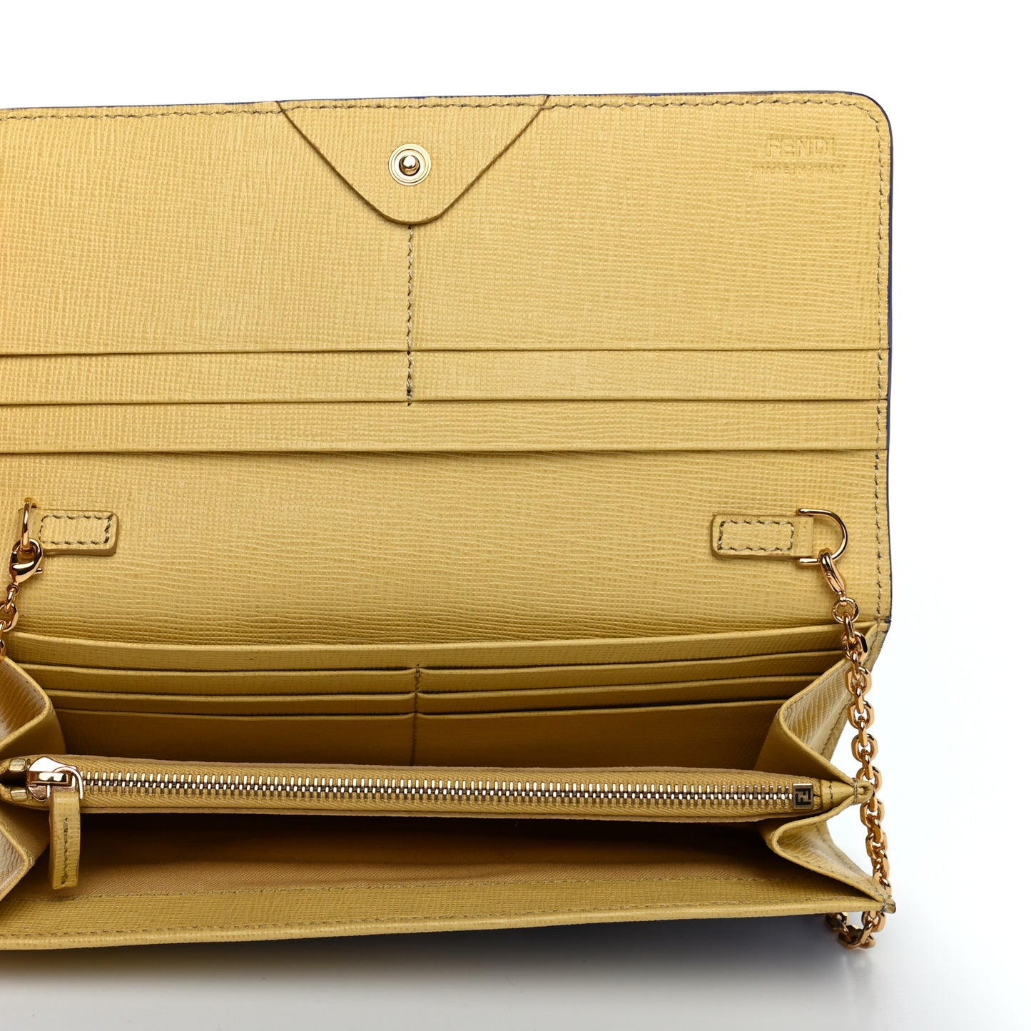 Glazed Fabric Vitello Elite Fendi Roma Chain Wallet Cassis Paglia
