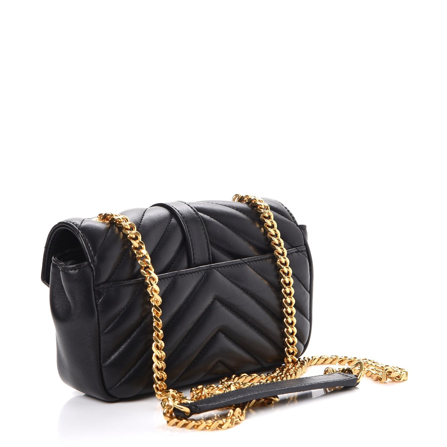 Calfskin Matelasse Chevron Monogram Classic Baby Chain Bag Black