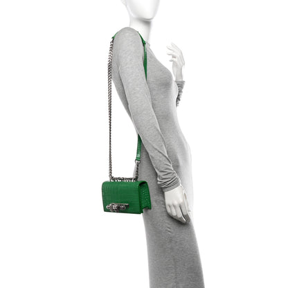 Alexander McQueen Calfskin Crocodile Embossed Knuckle Shoulder Bag Green 2 of 10