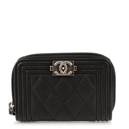 Chanel Caviar Quilted Boy Zip Around Coin Purse Wallet Black 1 of 7
