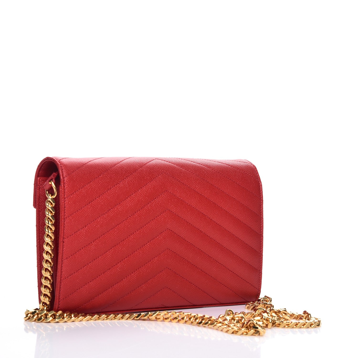 Saint Laurent Grain De Poudre Matelasse Chevron Monogram Chain Wallet Red 3 of 9