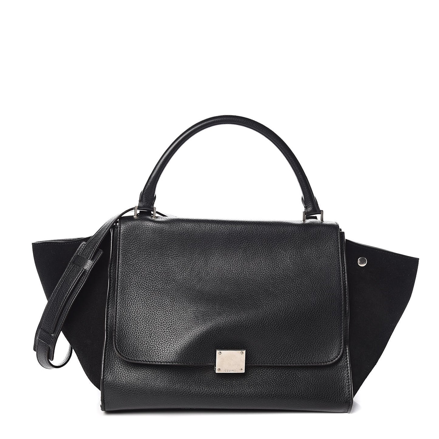 Drummed Calfskin Suede Medium Trapeze Black