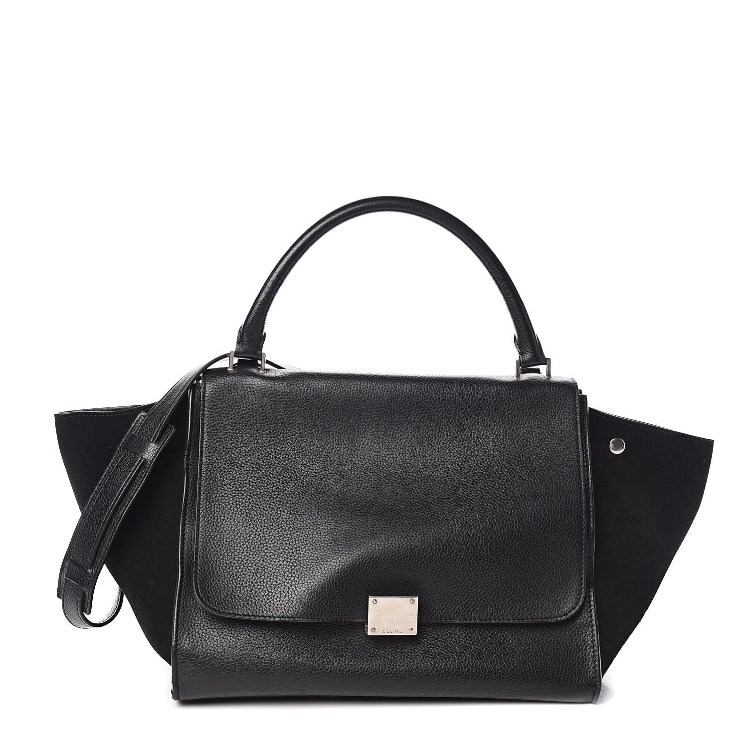 Celine Drummed Calfskin Suede Medium Trapeze Black 1 of 9