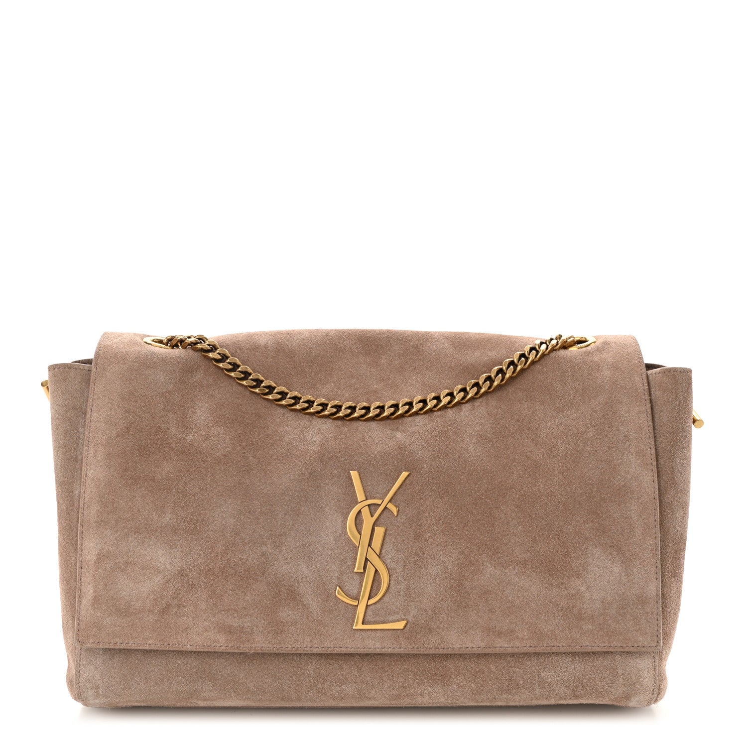 Saint Laurent Smooth Calfskin Suede Medium Reversible Monogram Kate Satchel Taupe 1 of 16