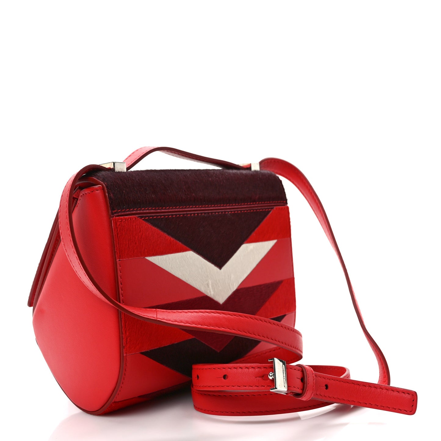 Cow Hair Calfskin Mini Pandora Box Crossbody Bag Red Multicolor