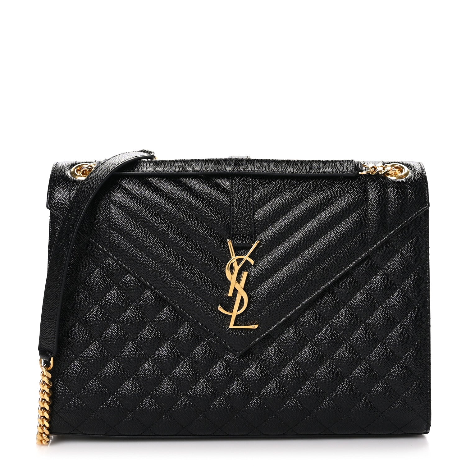 Saint Laurent Grain De Poudre Textured Mixed Matelasse Large Triquilt Monogram Satchel Black 1 of 10