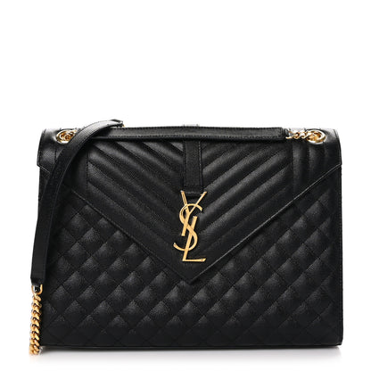 Saint Laurent Grain De Poudre Textured Mixed Matelasse Large Triquilt Monogram Satchel Black 1 of 10