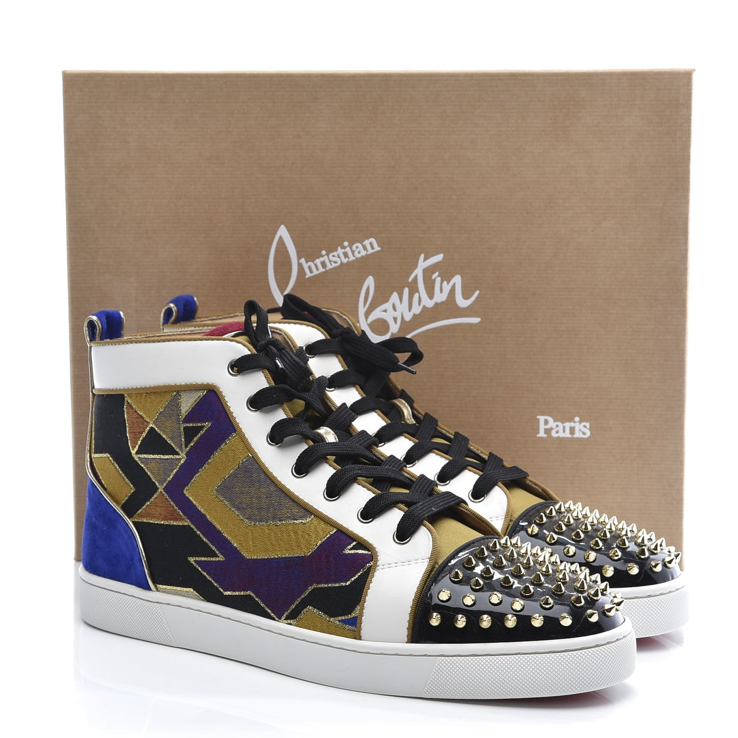 Nappa Silk Patent Tissu Geometrique Mens Orlato Spikes Flat Sneakers 47 Multicolor