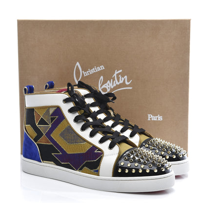 Christian Louboutin Nappa Silk Patent Tissu Geometrique Mens Orlato Spikes Flat Sneakers 47 Multicolor 9 of 9