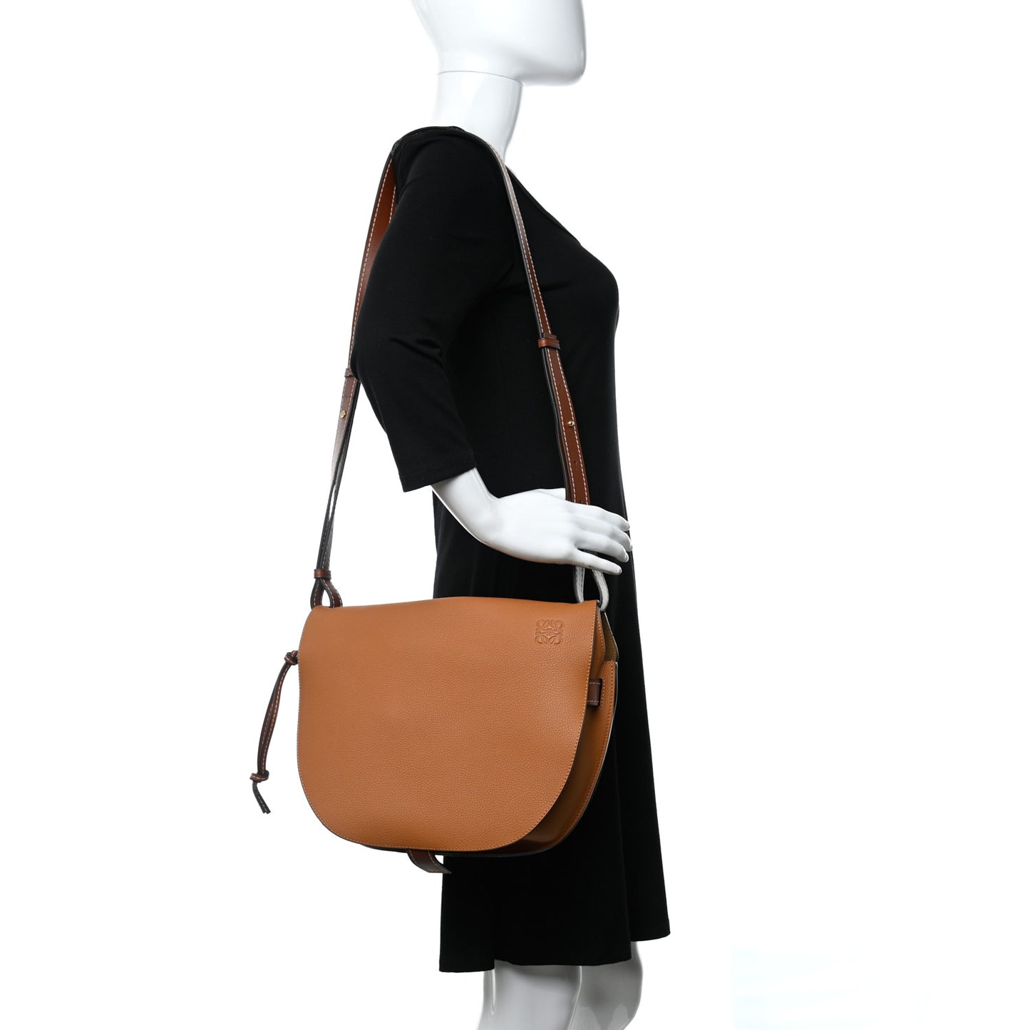 Grained Calfskin Gate Crossbody Bag Caramel Pecan