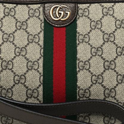 Gucci GG Supreme Monogram Textured Dollar Calfskin Web Ophidia Wristlet Shoulder Bag Beige Ebony New Acero 8 of 10