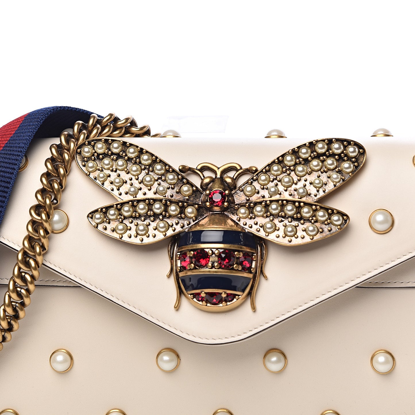 Nappa Pearl Studded Mini Queen Margaret Broadway Shoulder Bag Mystic White