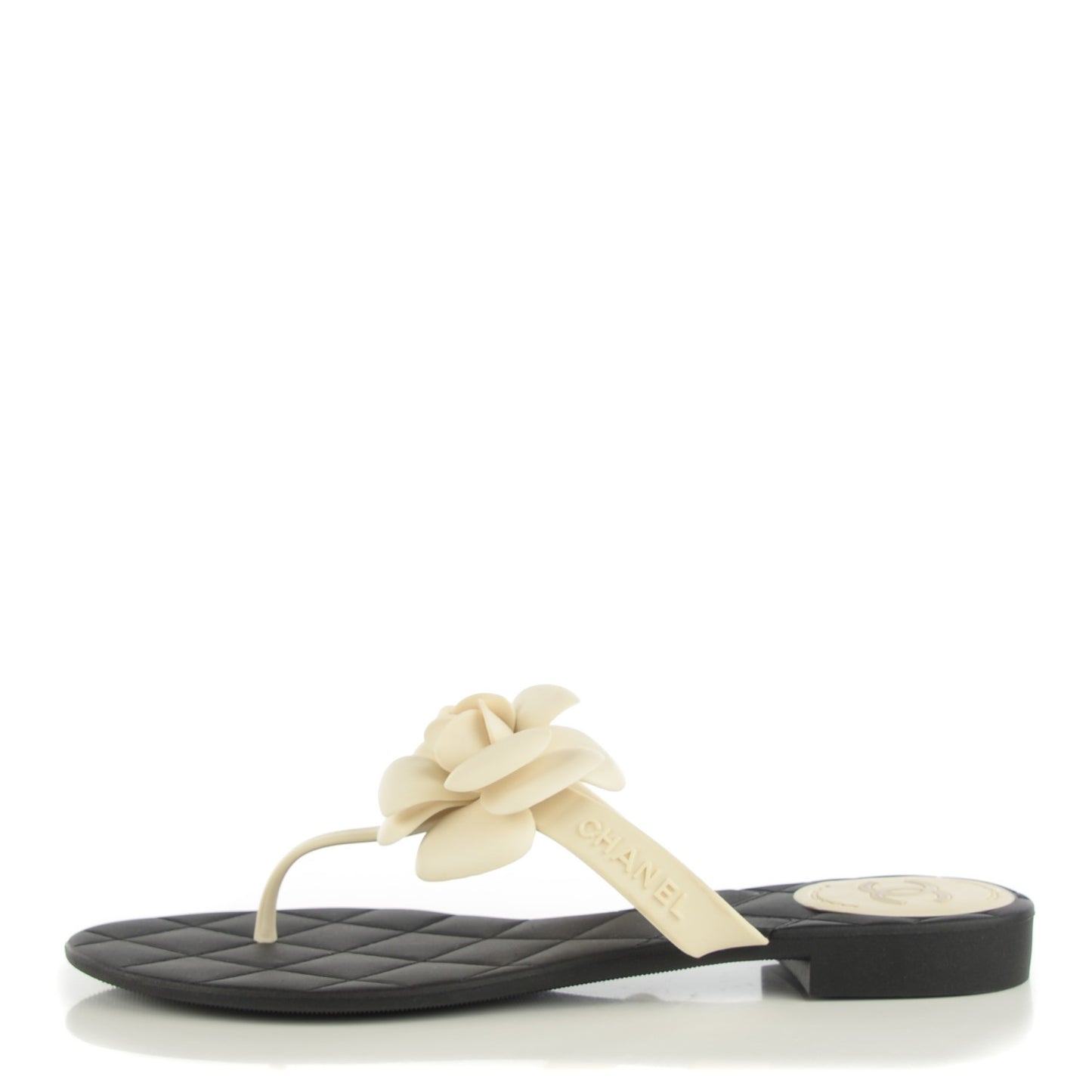 Jelly Quilted Camellia Thong Sandals 40 Black White