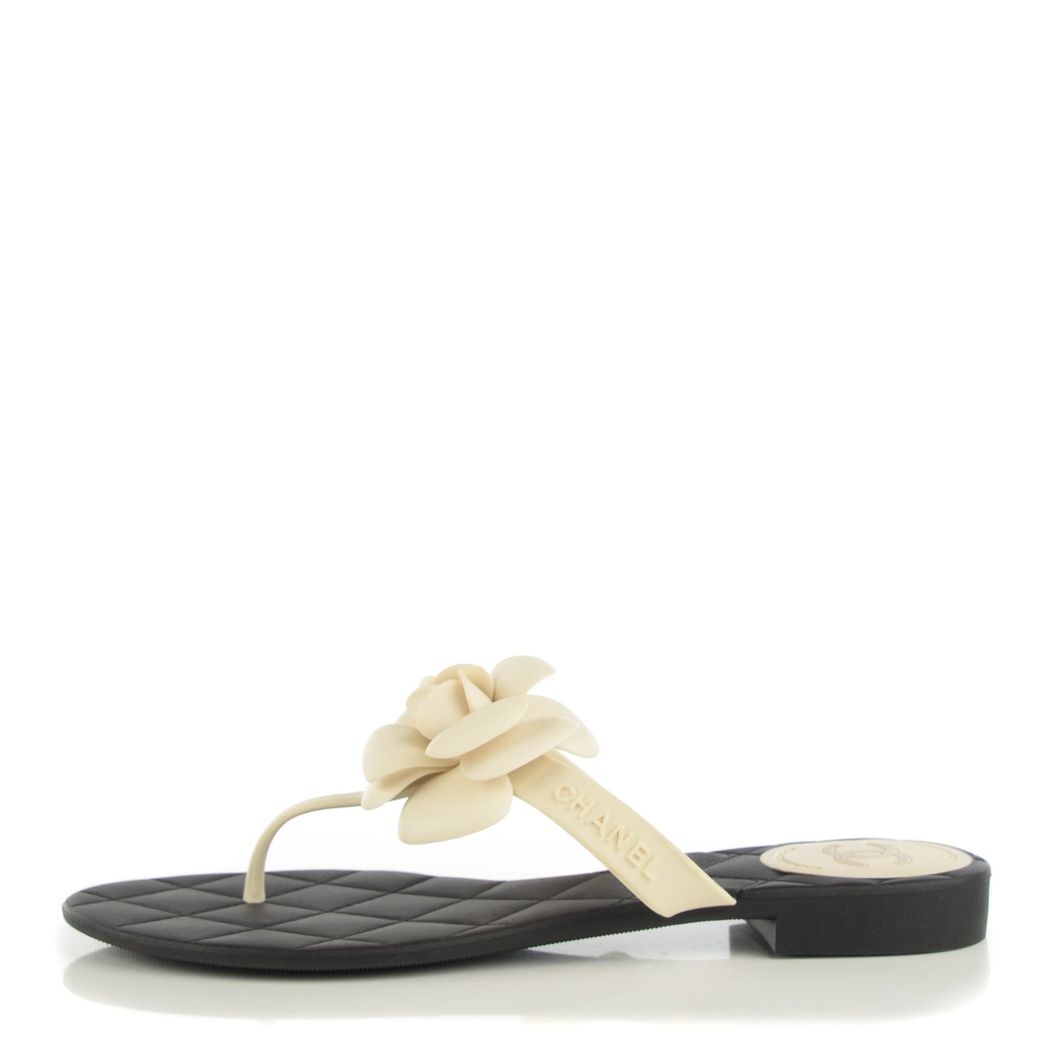 Chanel Jelly Quilted Camellia Thong Sandals 40 Black White 1 of 7