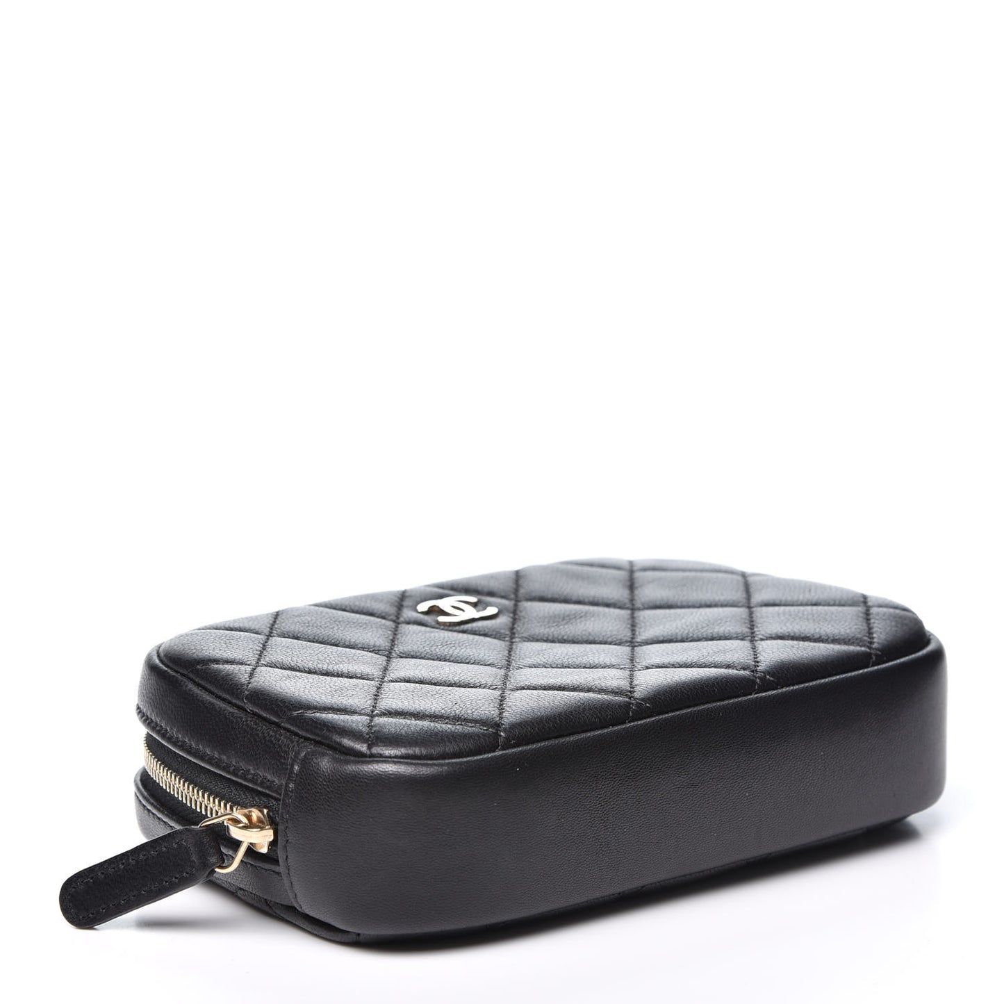 Lambskin Quilted Small Curvy Pouch Cosmetic Case Black