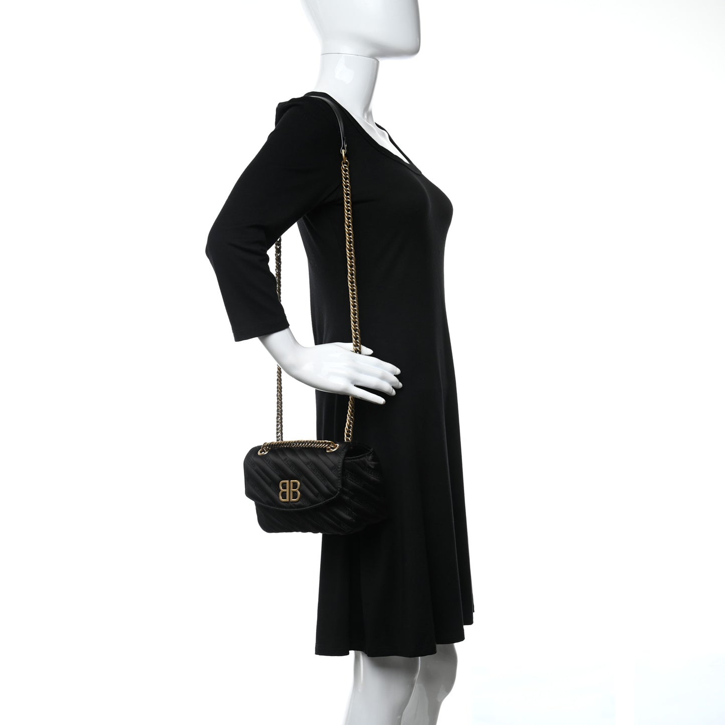 Calfskin Logo Matelasse S BB Round Shoulder Bag Black
