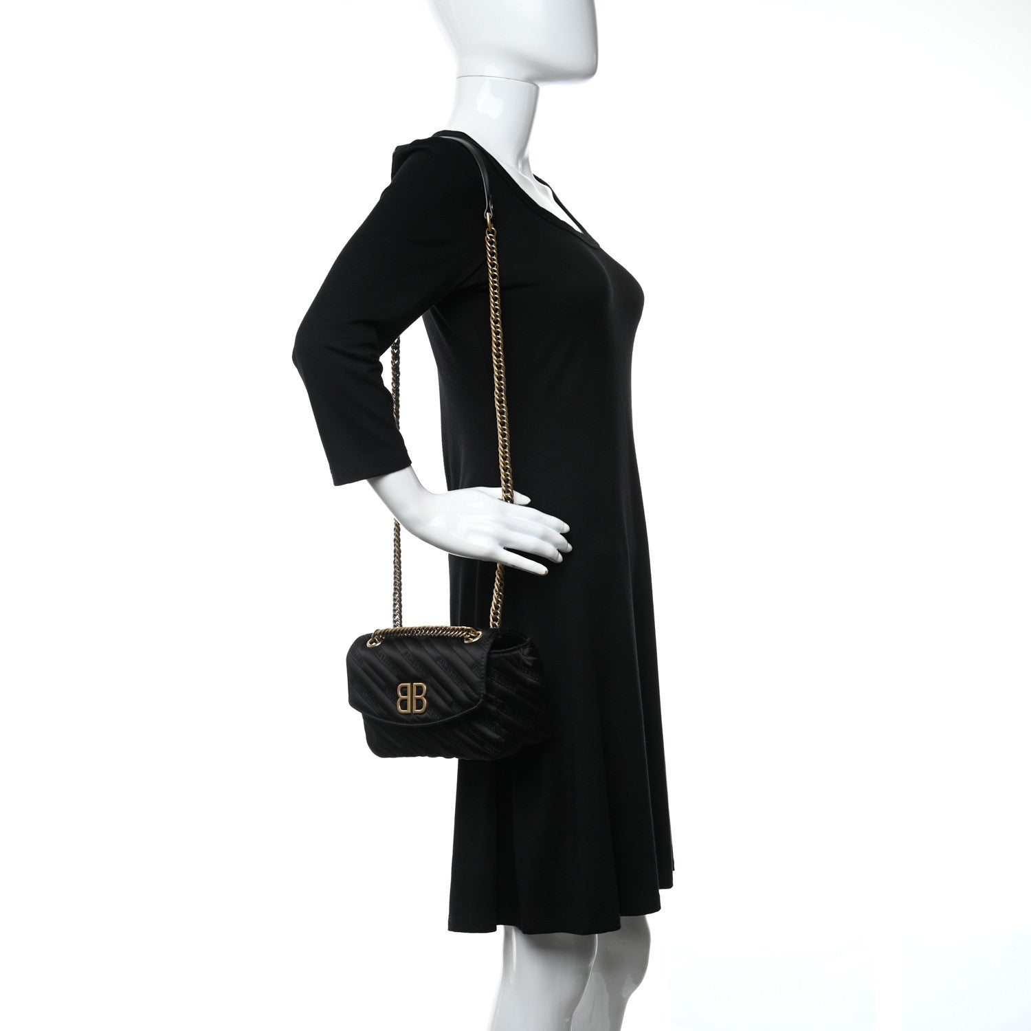 Balenciaga Calfskin Logo Matelasse S BB Round Shoulder Bag Black 2 of 11