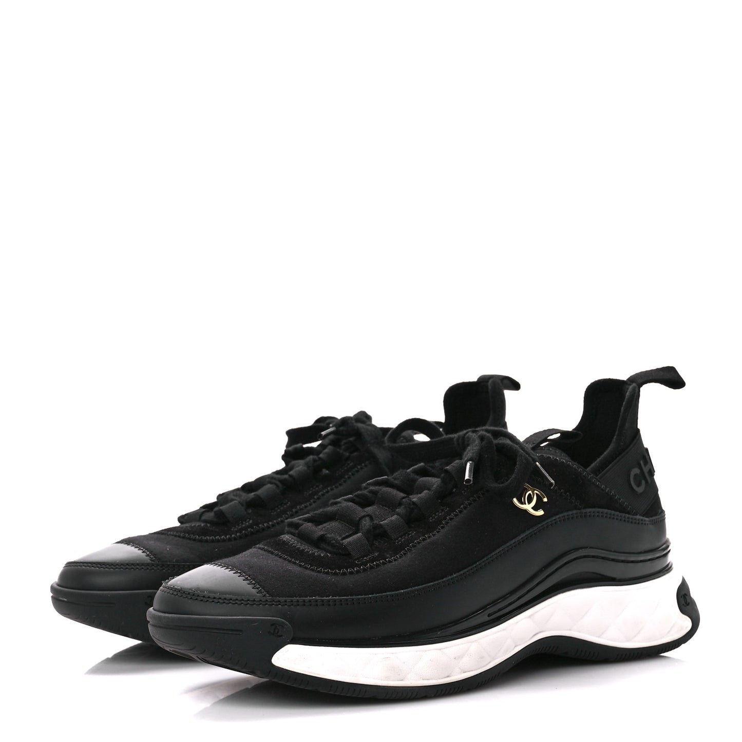 Velvet Calfskin Mixed Fibers CC Sneakers 40 Black