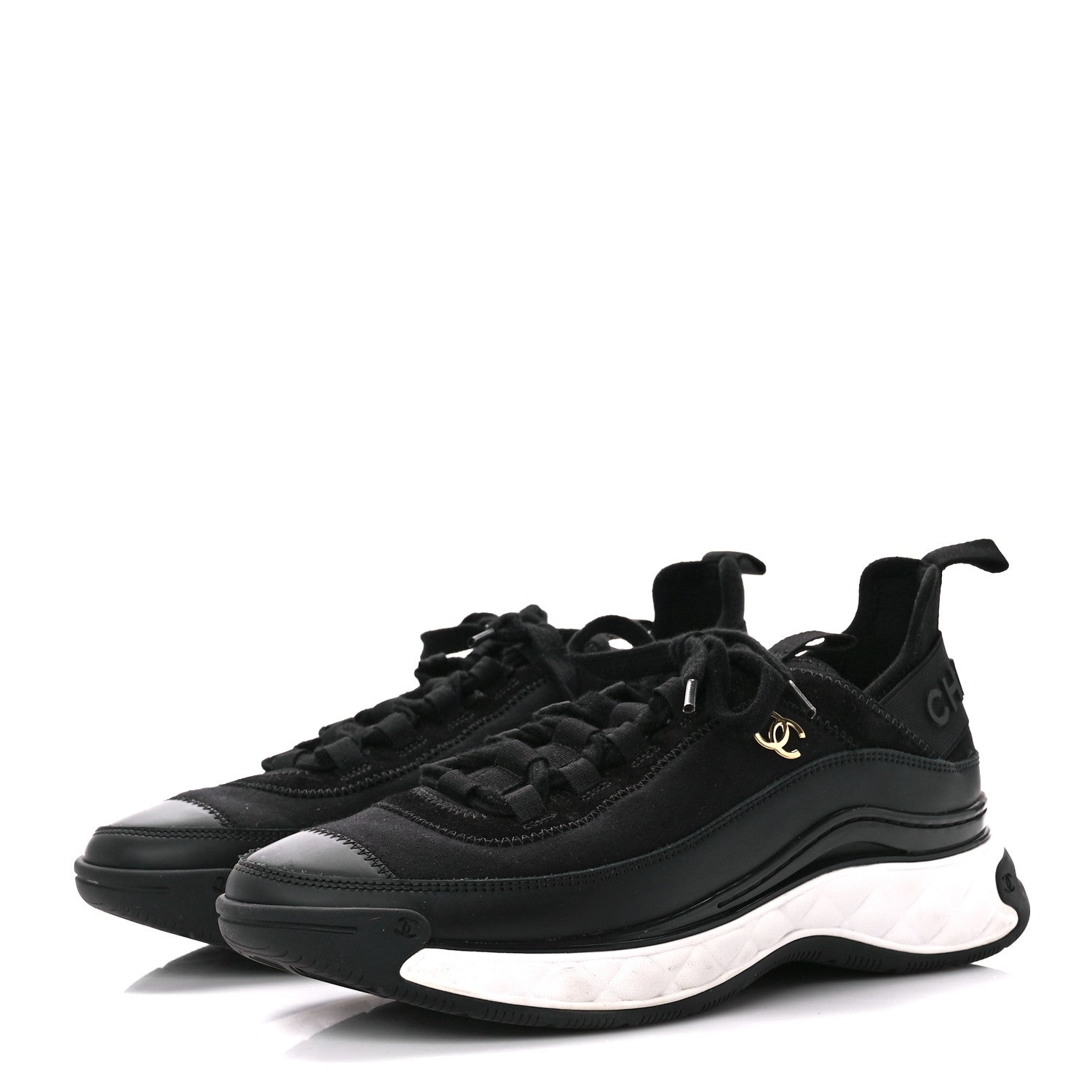 Chanel Velvet Calfskin Mixed Fibers CC Sneakers 40 Black 3 of 8