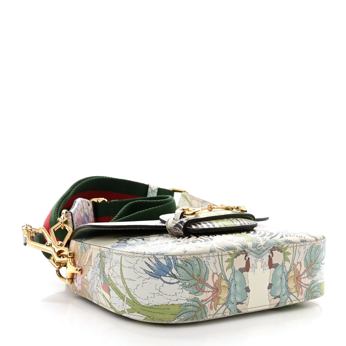 New Shangai Calfskin Tiger Savanah Web Mini Horsebit 1955 Shoulder Bag Chalky White Multicolor