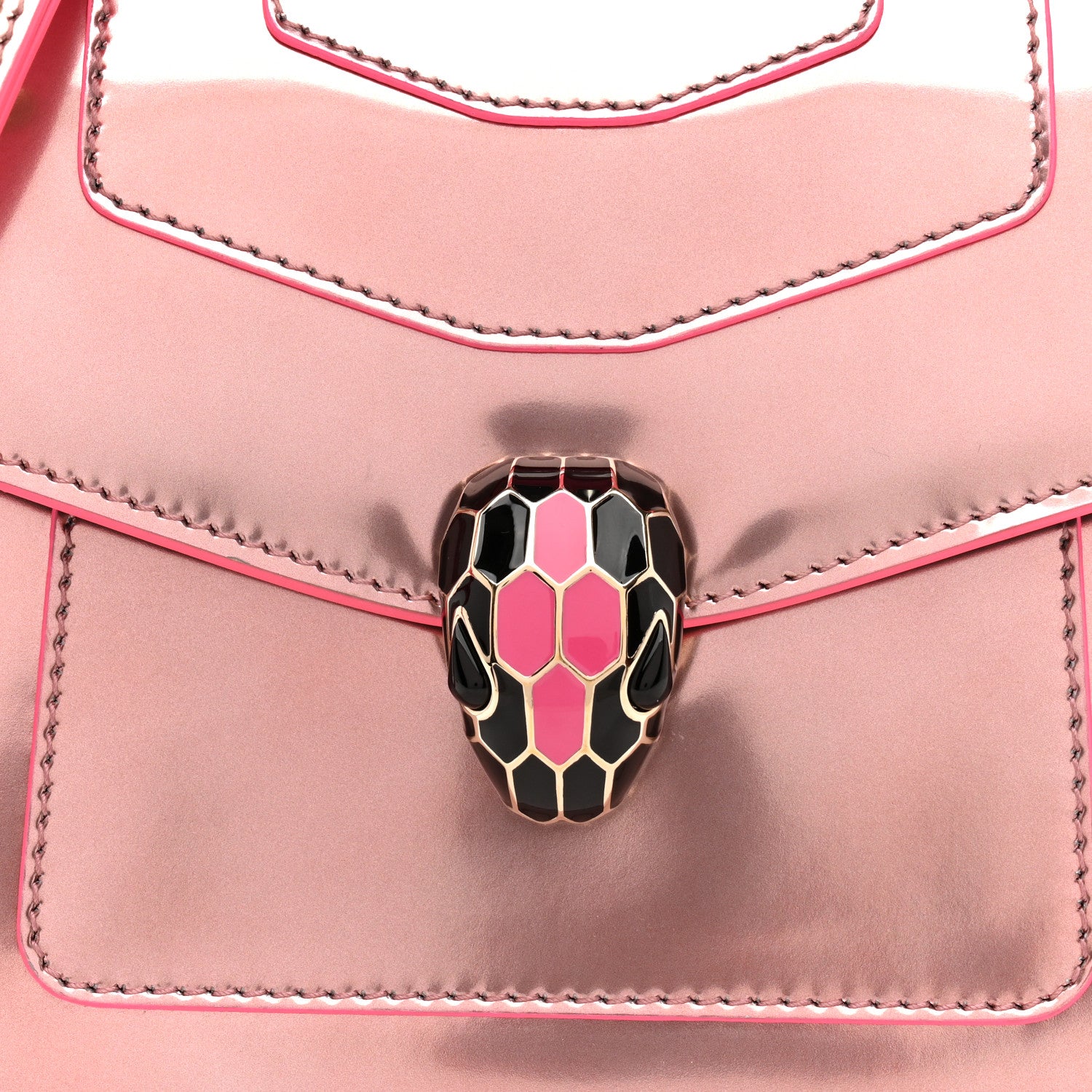 Bulgari Metallic Calfskin Serpenti Forever Top Handle Pink 9 of 15