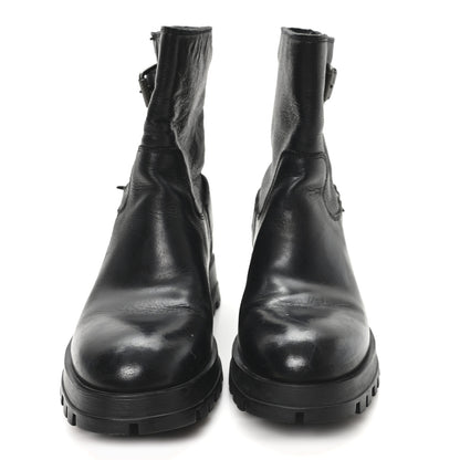 Prada Calfskin Double Buckle Combat Boots 37 Black 3 of 9