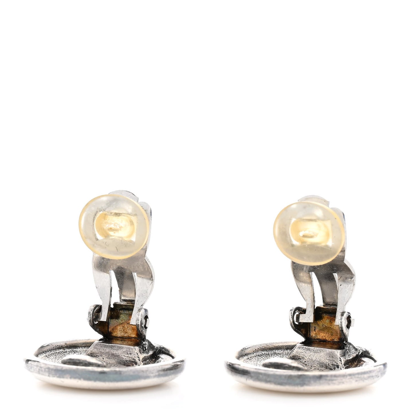 Metal Round CC Clip On Earrings Silver