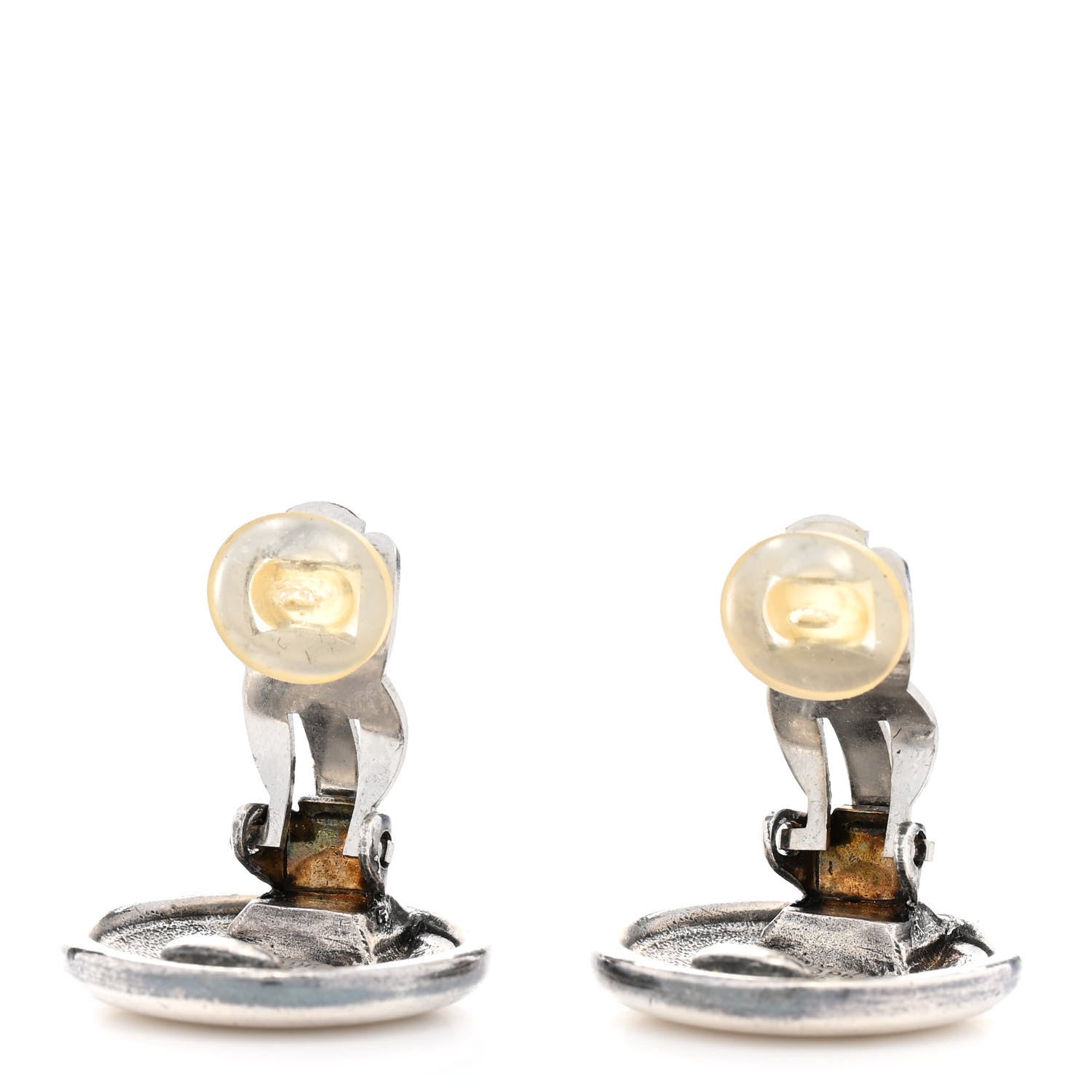 Chanel Metal Round CC Clip On Earrings Silver 4 of 5