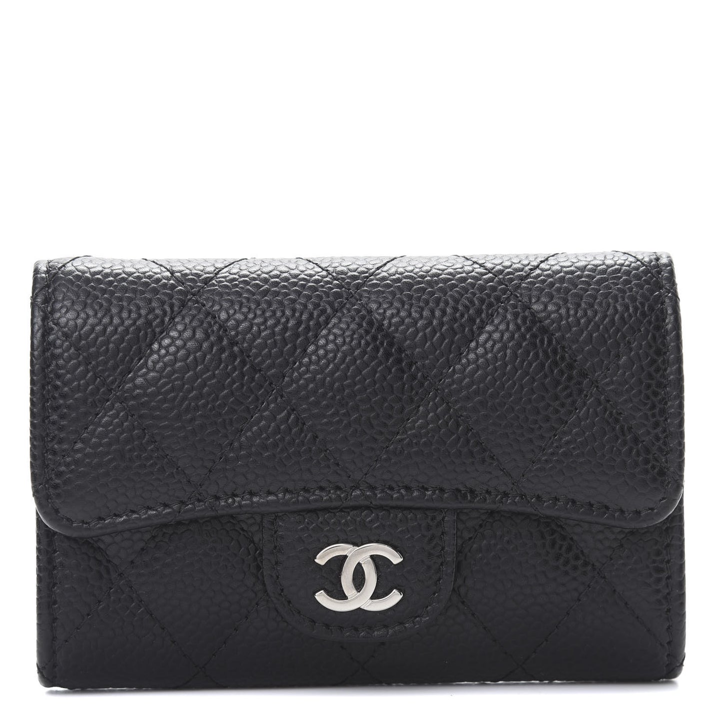 Caviar Quilted Flap Card Holder Wallet Black
