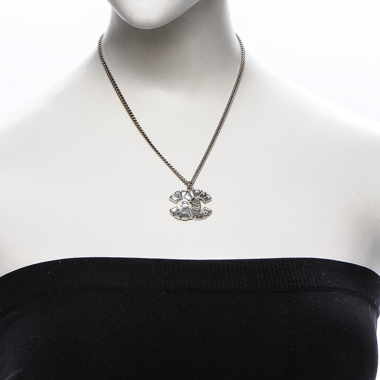 Baguette Crystal Large CC Necklace Silver