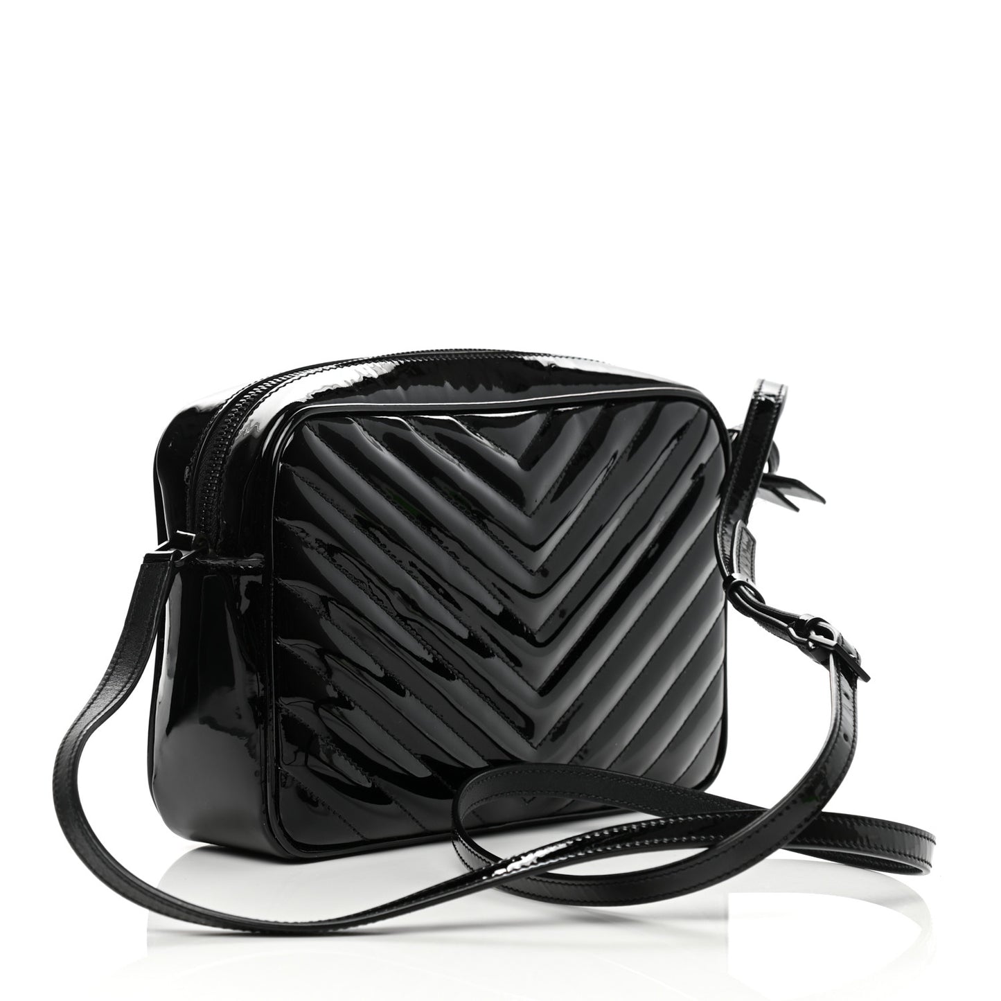 Patent Calfskin Matelasse Monogram Lou Camera Bag Black
