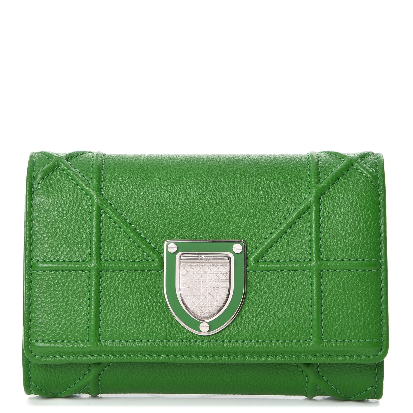Grained Calfskin Cannage Diorama Elancee Wallet Green