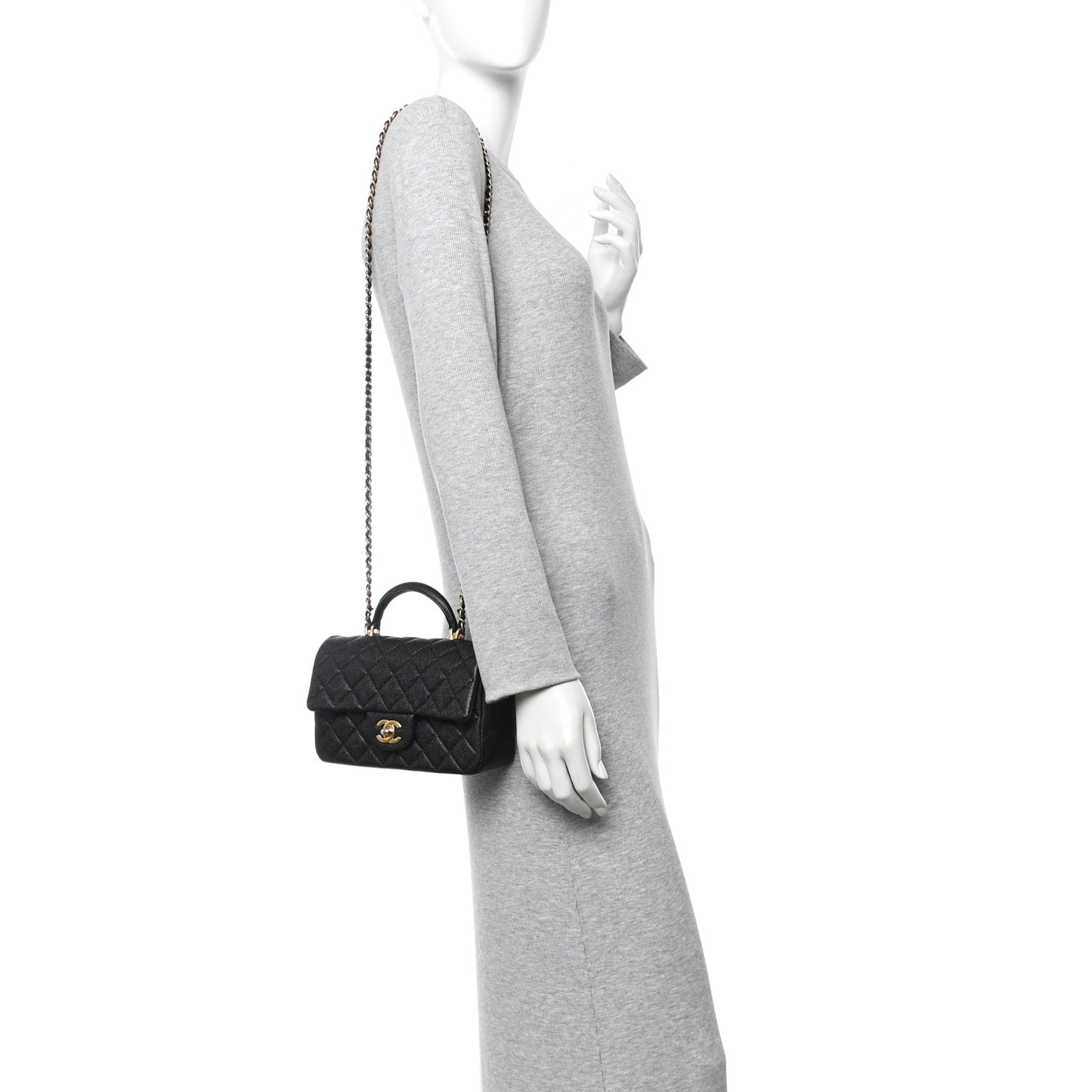 Caviar Quilted Mini Top Handle Rectangular Flap Black