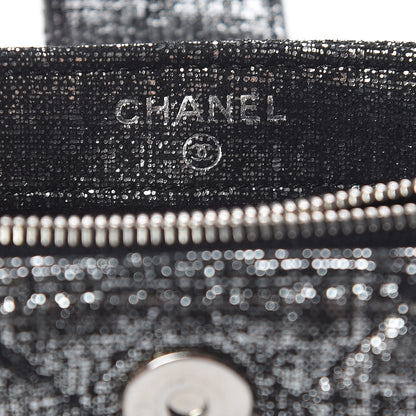 Chanel Metallic Fabric Quilted Mini Phone Holder Clutch Silver Black 6 of 7