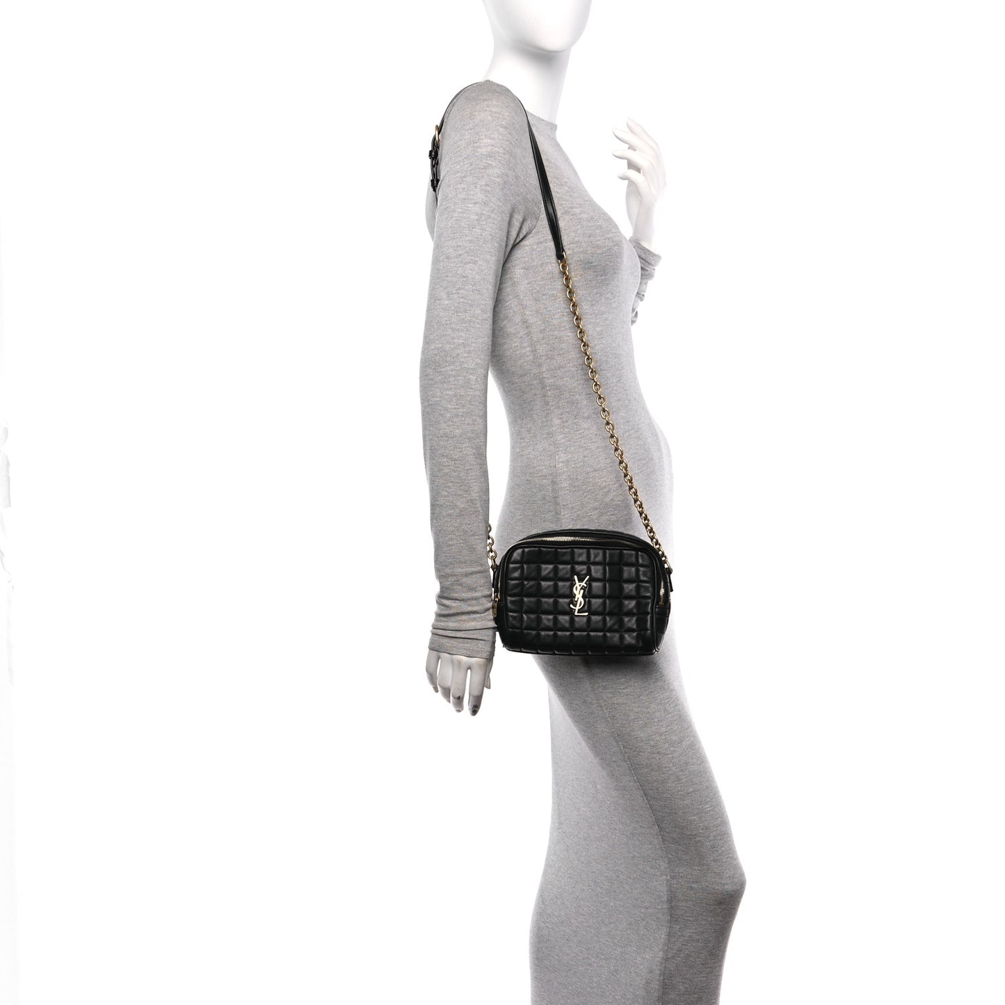 Lambskin Carre Quilted Cassandre Mini Camera Bag Black
