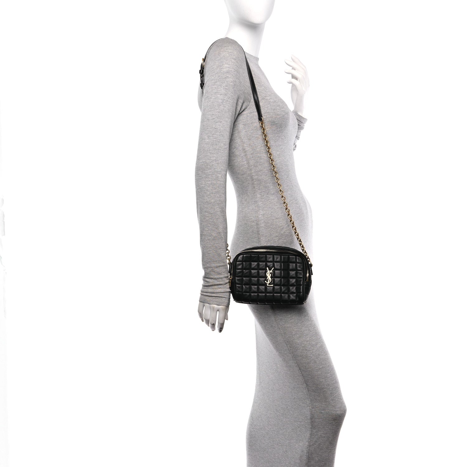 Saint Laurent Lambskin Carre Quilted Cassandre Mini Camera Bag Black 2 of 17