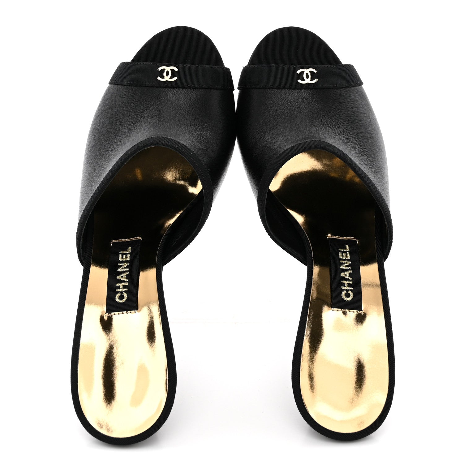 Chanel Lambskin Grosgrain CC Mules 36 Black 2 of 10