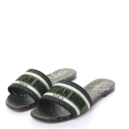 Christian Dior Canvas Embroidered Animals Dway Mules Slide Sandals 37 Green 3 of 9