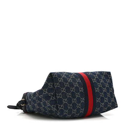 Gucci Denim GG Monogram Web Small Giglio Tote Blue White 5 of 11