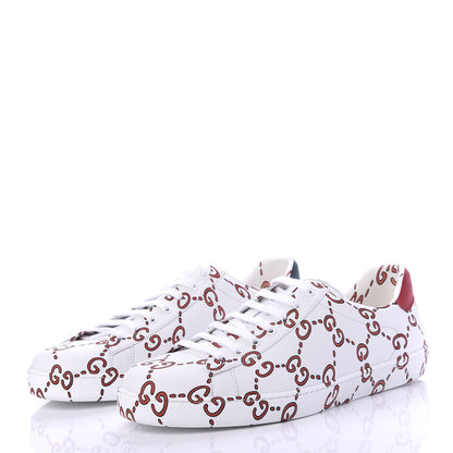 Gucci Calfskin GucciGhost Print Mens Ace Sneakers 13 White Hibiscus Red 3 of 10