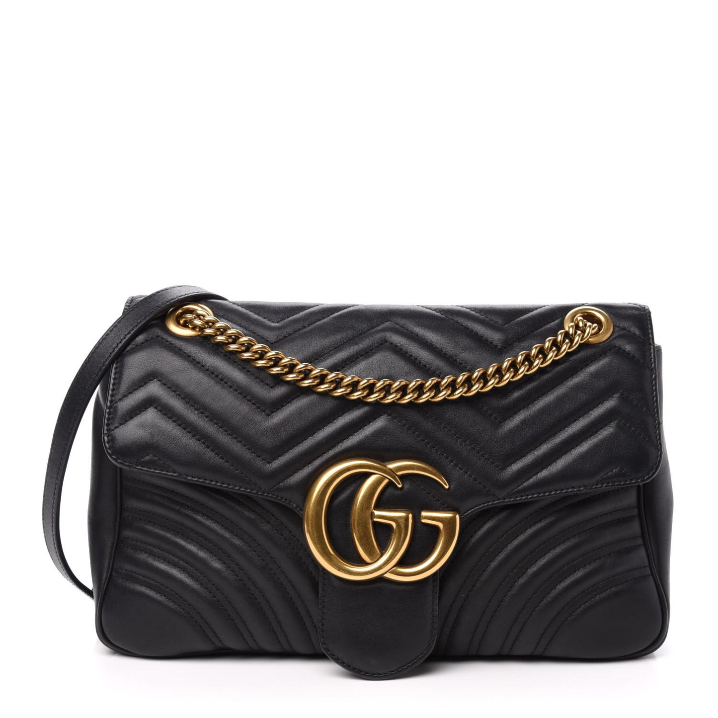 Calfskin Matelasse Medium GG Marmont Shoulder Bag Black